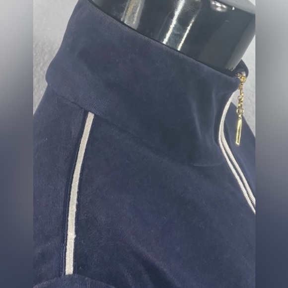 St John Sport Dark Blue Velour Cotton Blend 1/4 Zip Pullover GUC - Picture 4 of 8